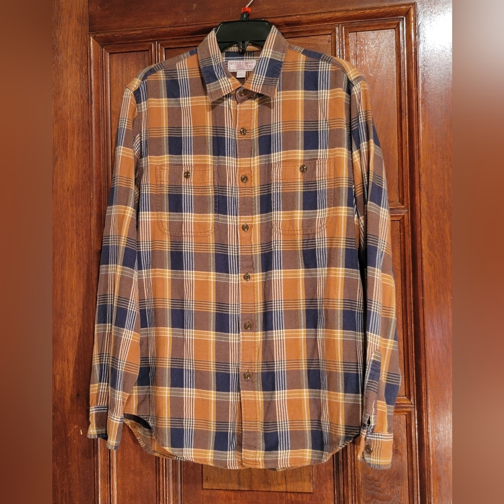 Wallace & Barnes-J. Crew Plaid Flannel Shirt Classic Fit Gold Gray-Men's Medium